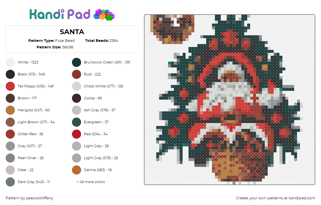 SANTA - Fuse Bead Pattern by peacocktiffany on Kandi Pad - santa claus,christmas,tree,holiday,festive,winter,celebration,decoration,charact