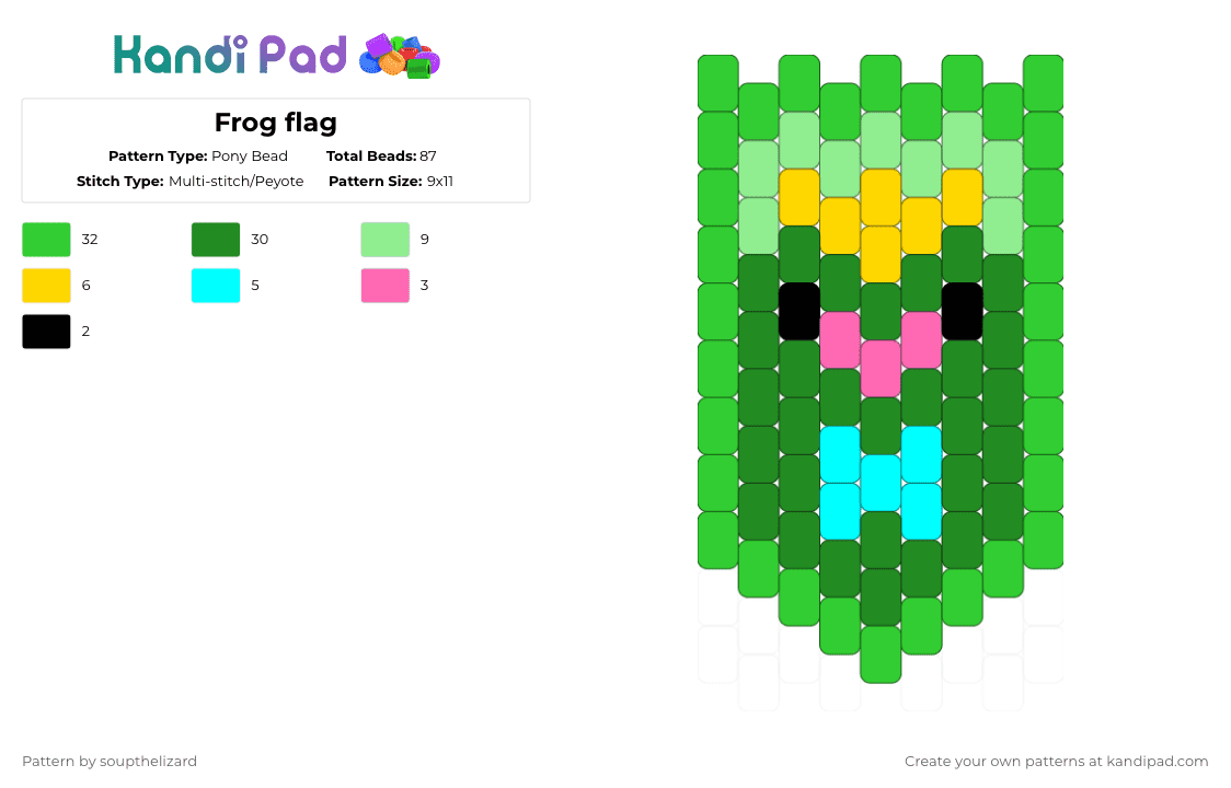 Frog flag - Pony Bead Pattern by deleted_user_384364 on Kandi Pad - frog,flag,banner,amphibian,cute,animal,green