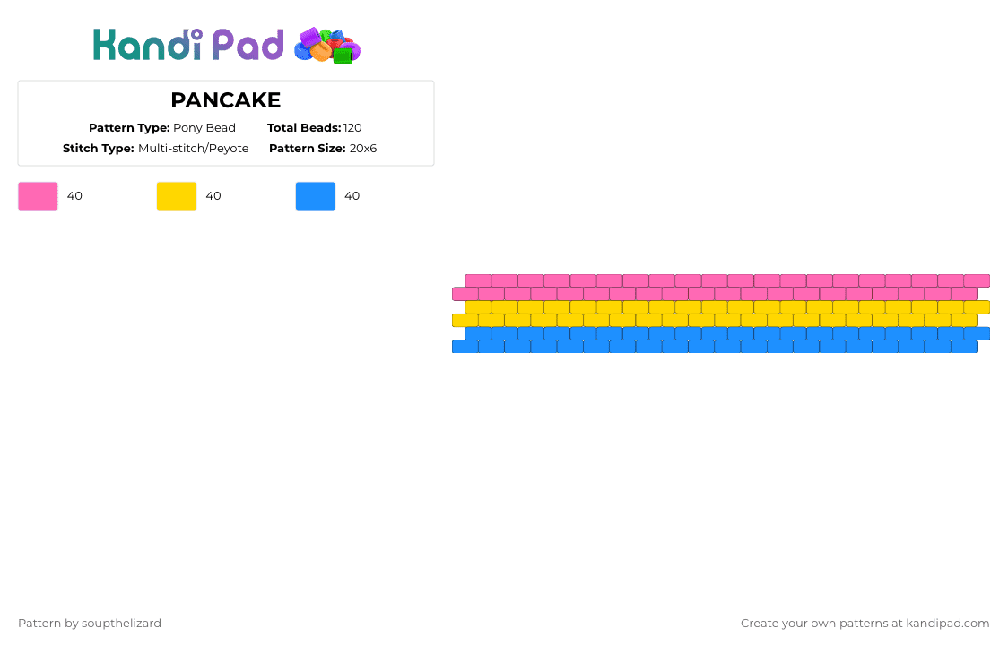 PANCAKE - Pony Bead Pattern by deleted_user_384364 on Kandi Pad - pink,yellow,light blue