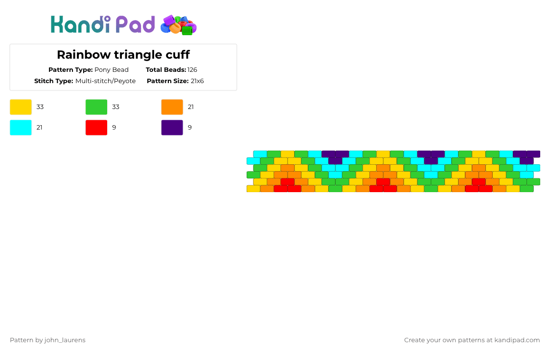 Rainbow triangle cuff - Pony Bead Pattern by deleted_user_384364 on Kandi Pad - orange,yellow,green,light blue