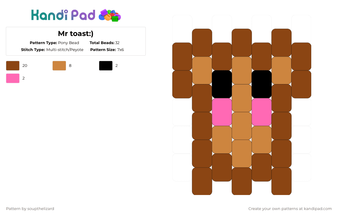 Mr toast:) - Pony Bead Pattern by deleted_user_384364 on Kandi Pad - toast,bread,charm,cute,food,red