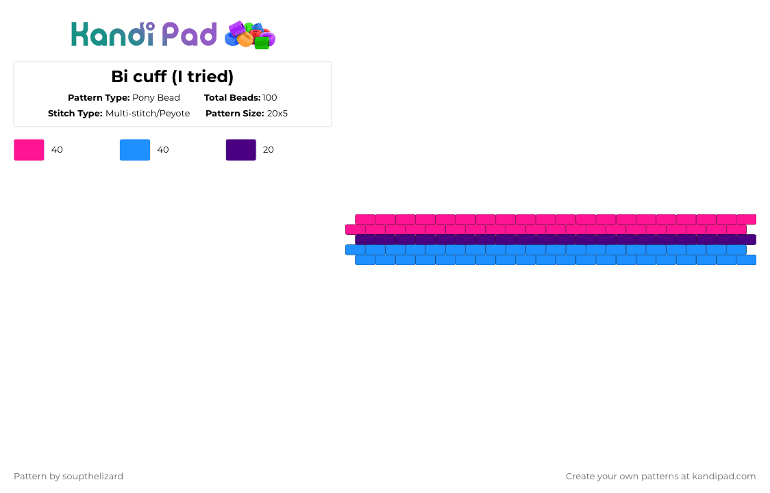 Bi cuff (I tried) - Pony Bead Pattern by deleted_user_384364 on Kandi Pad - pink,light blue