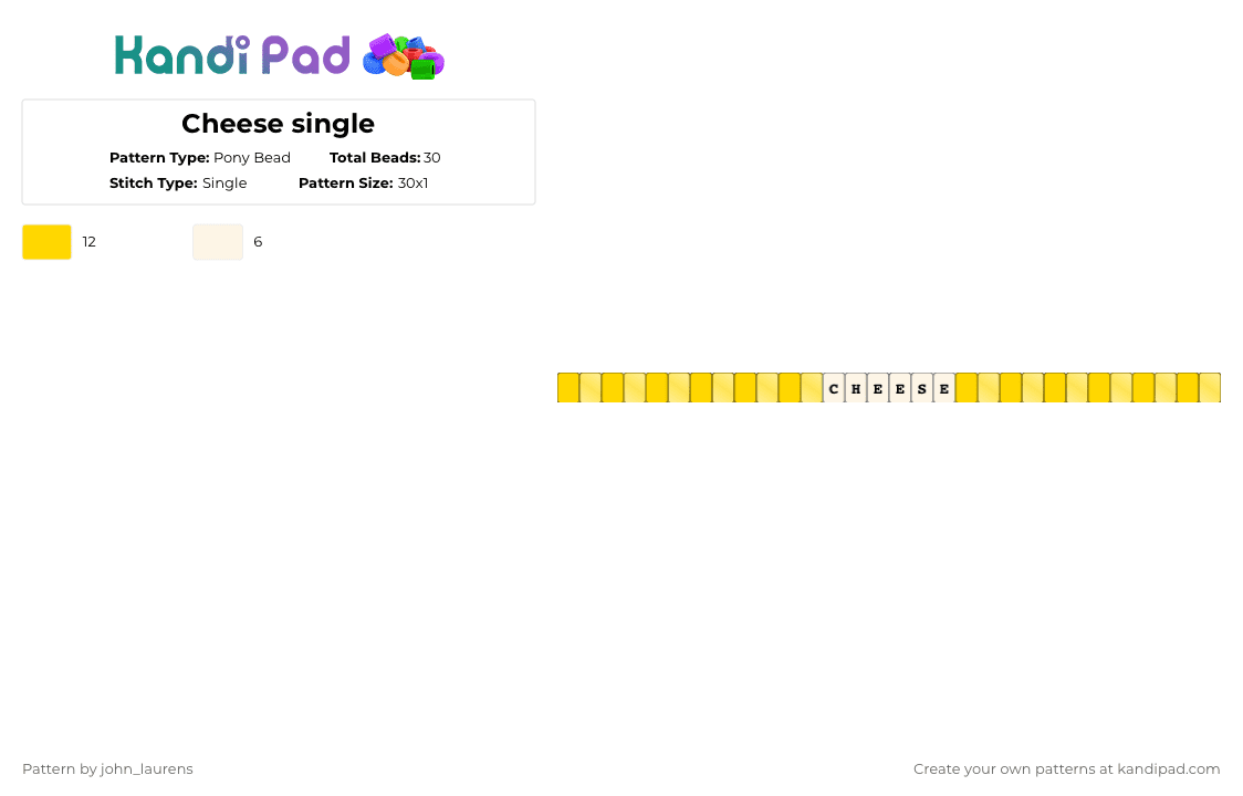Cheese single - Pony Bead Pattern by deleted_user_384364 on Kandi Pad - yellow