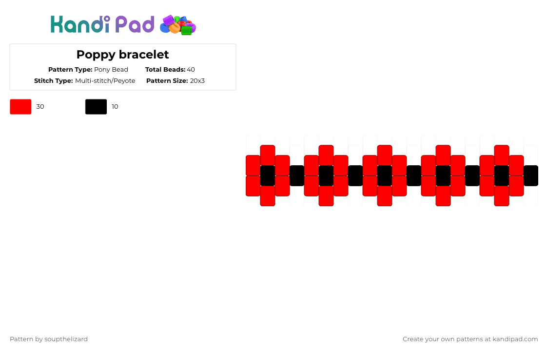 Poppy bracelet - Pony Bead Pattern by deleted_user_384364 on Kandi Pad - red