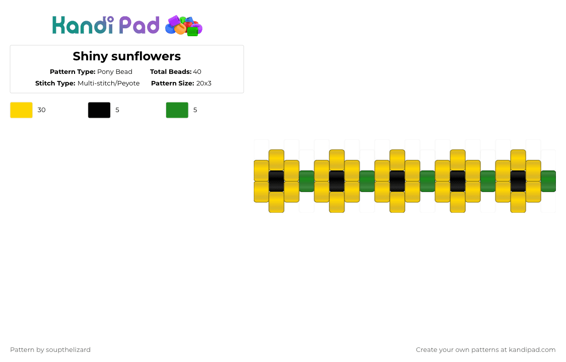 Shiny sunflowers - Pony Bead Pattern by deleted_user_384364 on Kandi Pad - yellow
