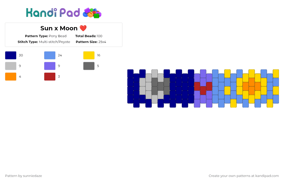 Sun x Moon ❤️ - Pony Bead Pattern by sunniedaze on Kandi Pad - light blue, purple, yellow