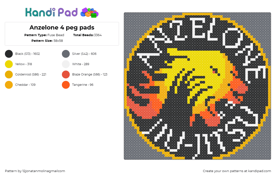 Anzelone 4 peg pads - Fuse Bead Pattern by 12jonatanmolinagmailcom on Kandi Pad - jitsu,karate,tiger,martial arts,emblem,strength,orange,yellow