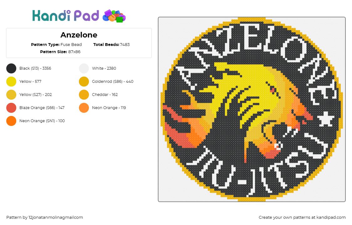 Anzelone - Fuse Bead Pattern by 12jonatanmolinagmailcom on Kandi Pad - jiu jitsu,karate,tiger,martial arts,combat sports,fierce,spirit,discipline,orang