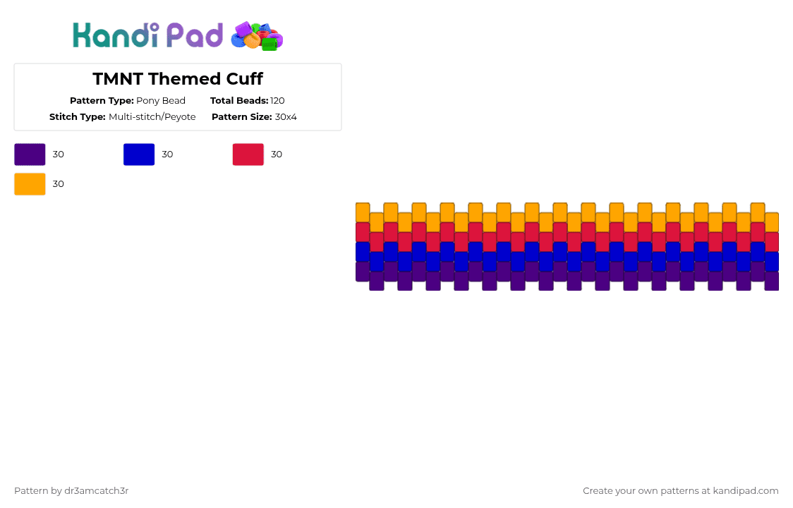 TMNT Themed Cuff - Pony Bead Pattern by dr3amcatch3r on Kandi Pad - purple,tmnt,turtle,rottmnt,ninja