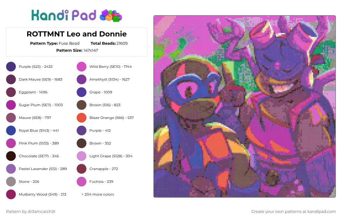 ROTTMNT Leo and Donnie - Fuse Bead Pattern by dr3amcatch3r on Kandi Pad - 