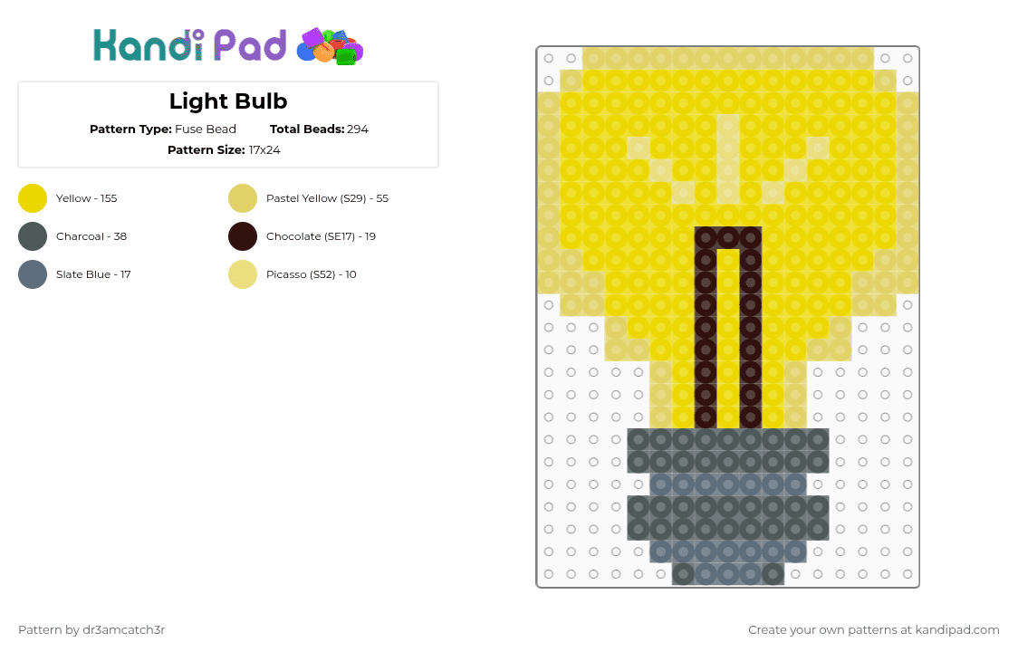 Light Bulb - Fuse Bead Pattern by dr3amcatch3r on Kandi Pad - cotdbrightness, yellow