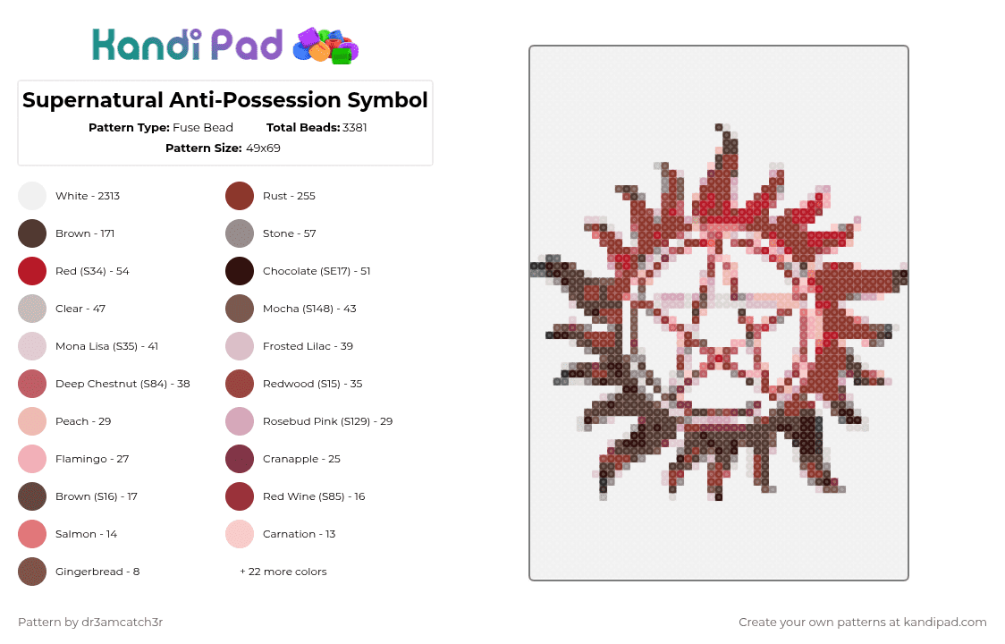 Supernatural Anti-Possession Symbol - Fuse Bead Pattern by dr3amcatch3r on Kandi Pad - white,brown,beige,red