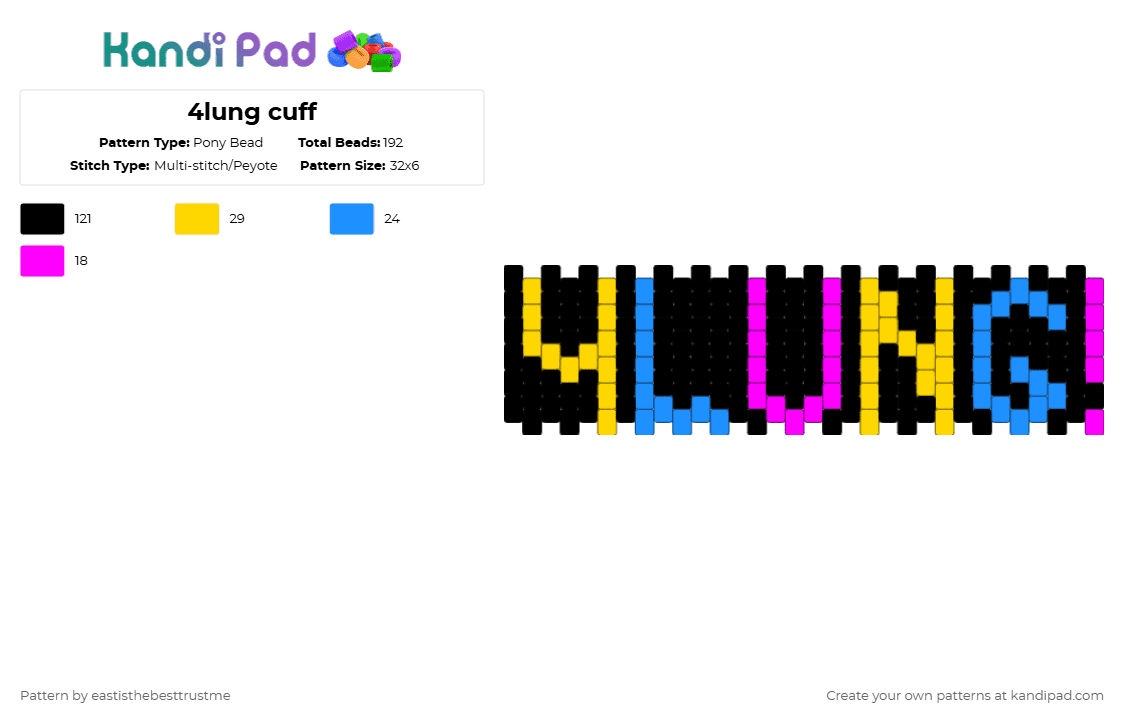 4lung cuff - Pony Bead Pattern by eastisthebesttrustme on Kandi Pad - black,yellow,light blue,music,4lung
