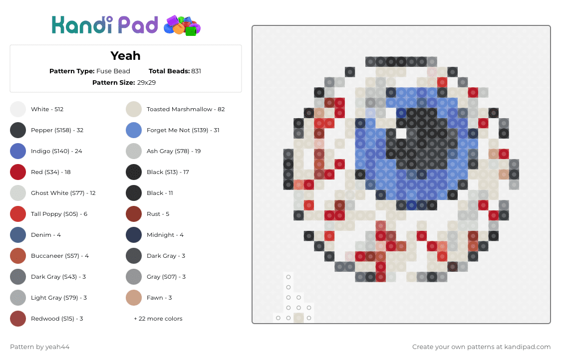 Yeah - Fuse Bead Pattern by yeah44 on Kandi Pad - eyeball,word,text,font,style,graphic,halloween,spooky,white,beige,red,blue