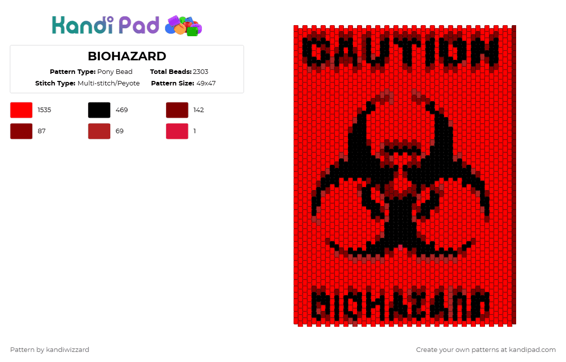BIOHAZARD Pony Bead Pattern - Kandi Pad | Kandi Patterns, Fuse Bead ...
