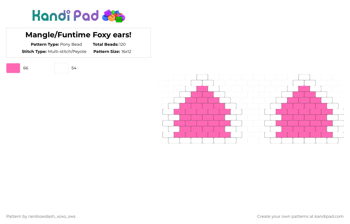 Mangle/Funtime Foxy ears! - Pony Bead Pattern by rainbowdash_xoxo_sws on Kandi Pad - pink,white