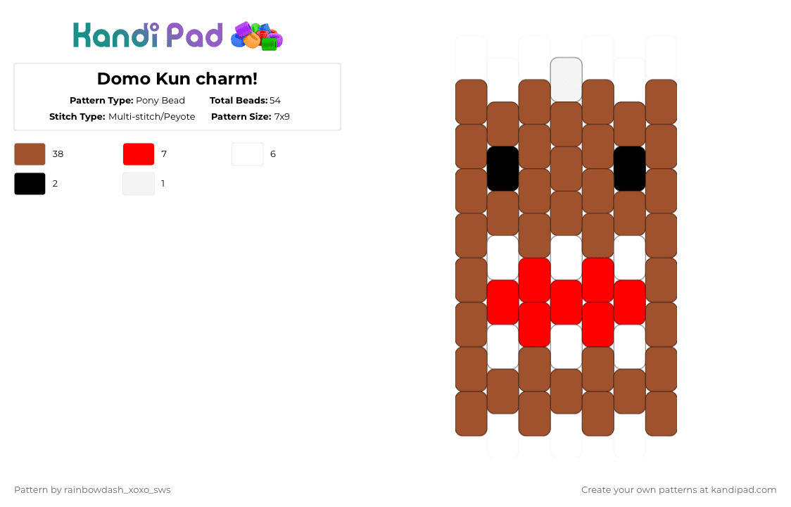 Domo Kun charm! - Pony Bead Pattern by rainbowdash_xoxo_sws on Kandi Pad - red