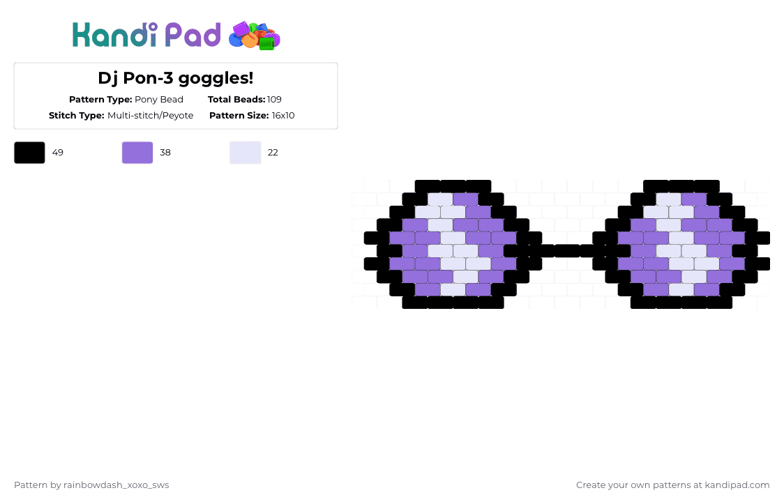 Dj Pon-3 goggles! - Pony Bead Pattern by rainbowdash_xoxo_sws on Kandi Pad - white,purple