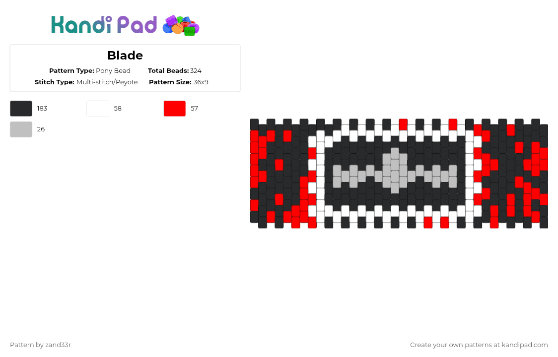 Blade - Pony Bead Pattern by zand33r on Kandi Pad - black,red,beige