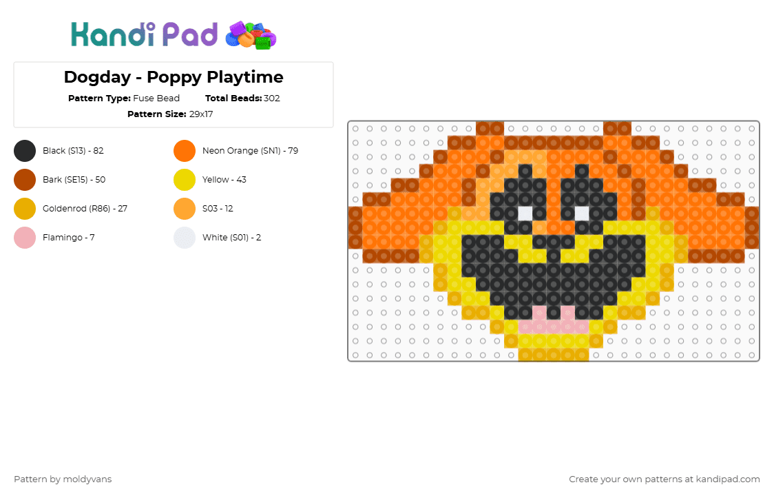 Dogday - Poppy Playtime - Fuse Bead Pattern by moldyvans on Kandi Pad - orange