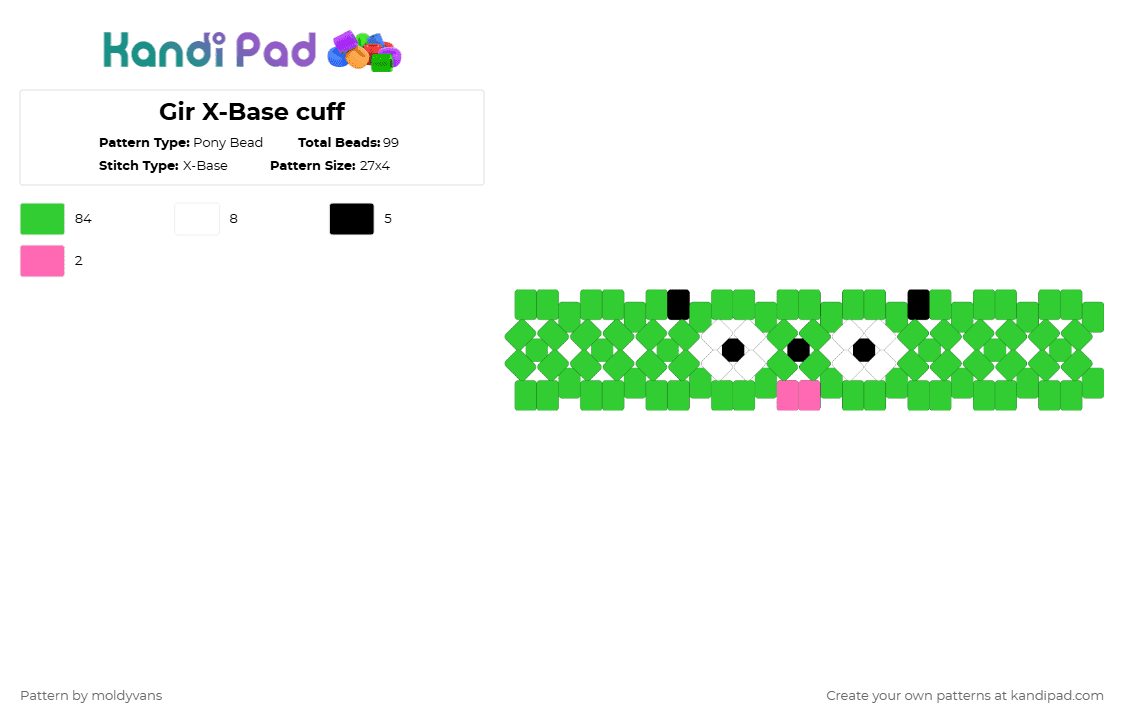Gir X-Base cuff - Pony Bead Pattern by moldyvans on Kandi Pad - green