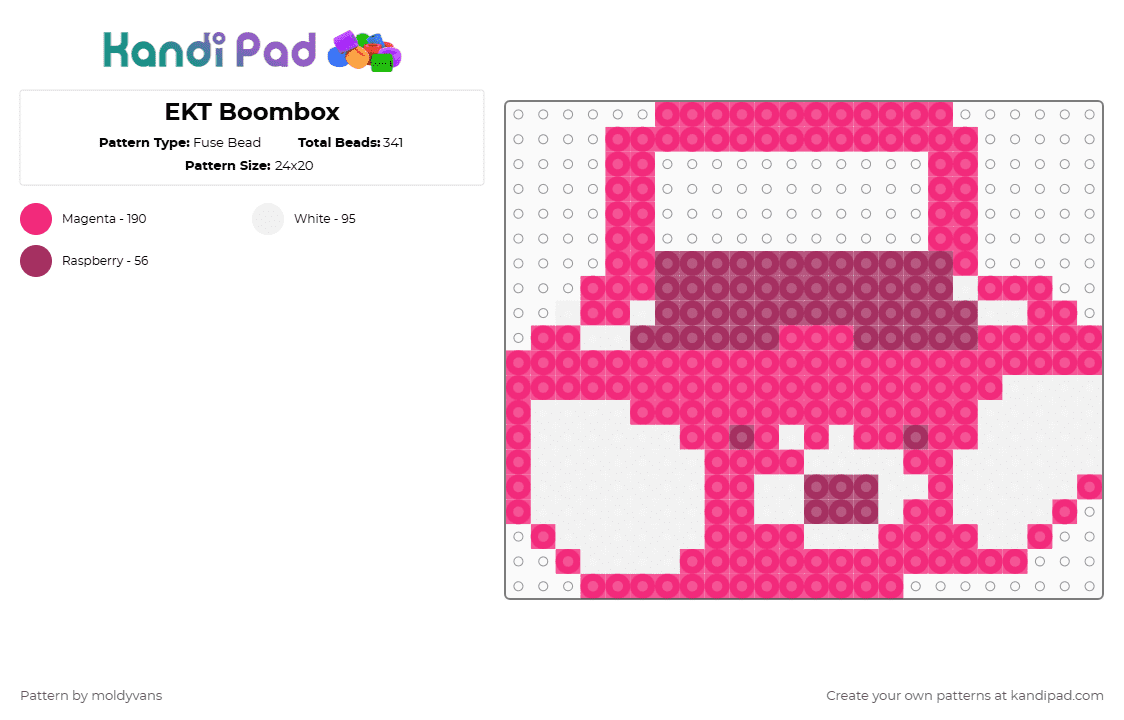 ekt boombox - Fuse Bead Pattern by moldyvans on Kandi Pad - white,pink