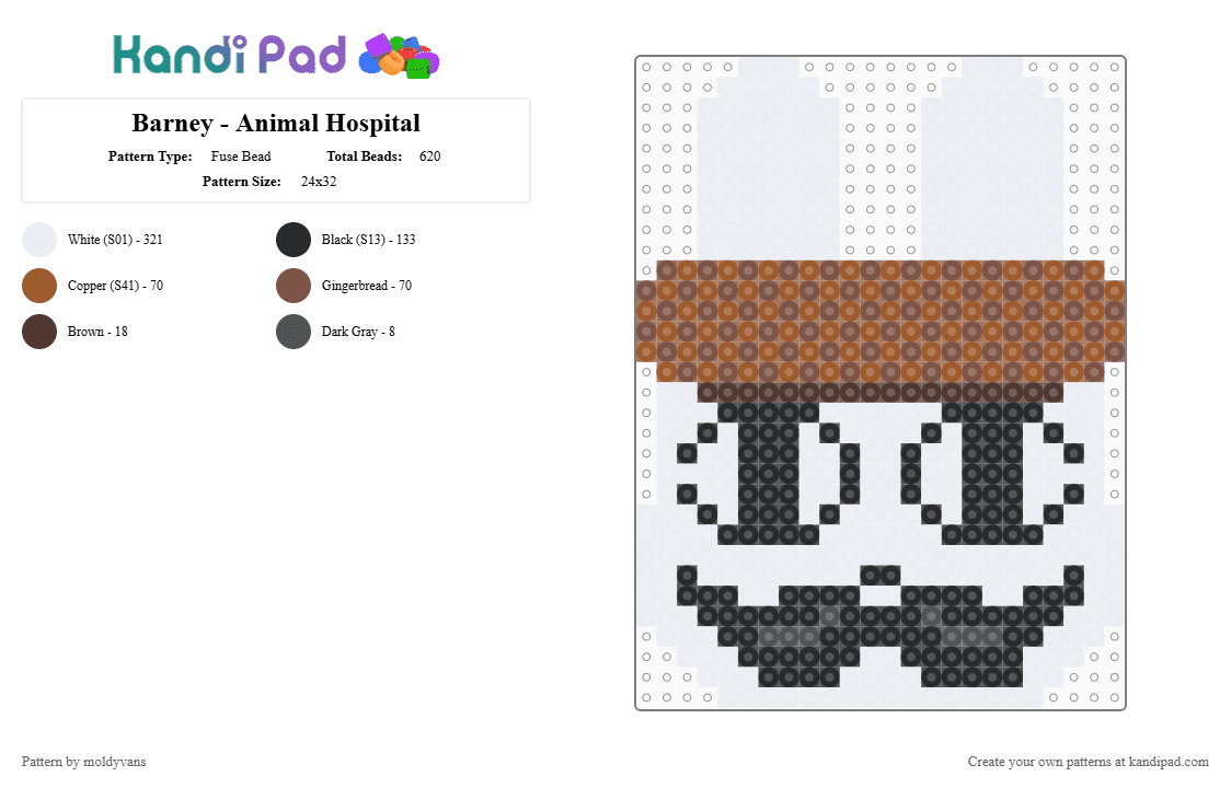 Barney - Animal Hospital - Fuse Bead Pattern by moldyvans on Kandi Pad - white,tan,animal hospital