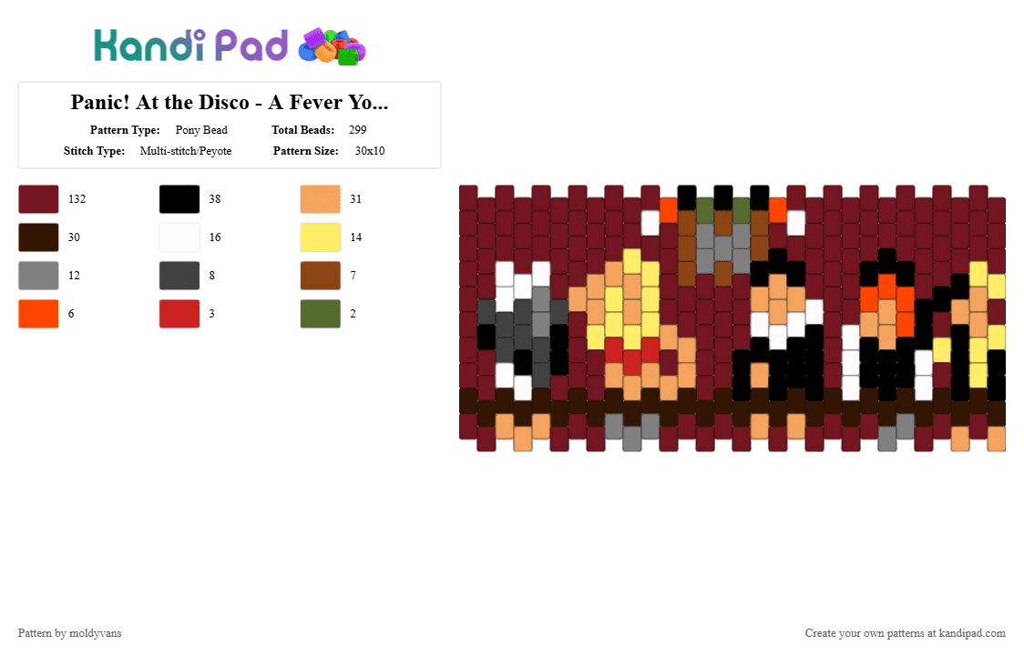 Panic! At the Disco - A Fever You Can\'t Sweat Out cuff - Pony Bead Pattern by moldyvans on Kandi Pad - afycso, brown, panicatthedisco, patd