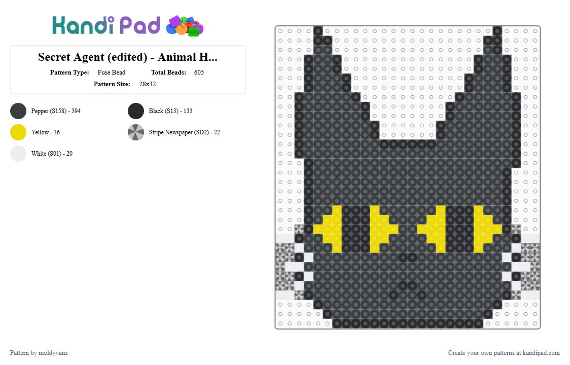 Secret Agent (edited) - Animal Hospital - Fuse Bead Pattern by moldyvans on Kandi Pad - black,yellow,gray,animal hospital