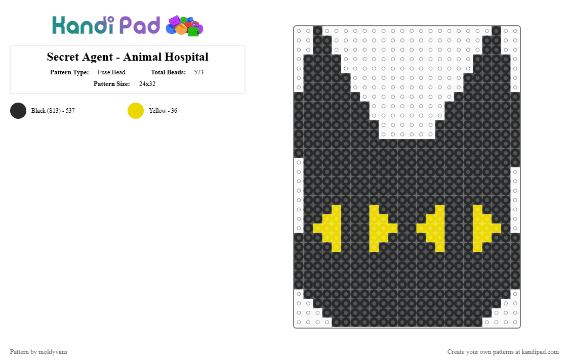 Secret Agent - Animal Hospital - Fuse Bead Pattern by moldyvans on Kandi Pad - black,animal hospital