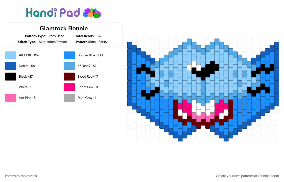 Glamrock Bonnie - Pony Bead Pattern by moldyvans on Kandi Pad - glamrock bonnie, light blue