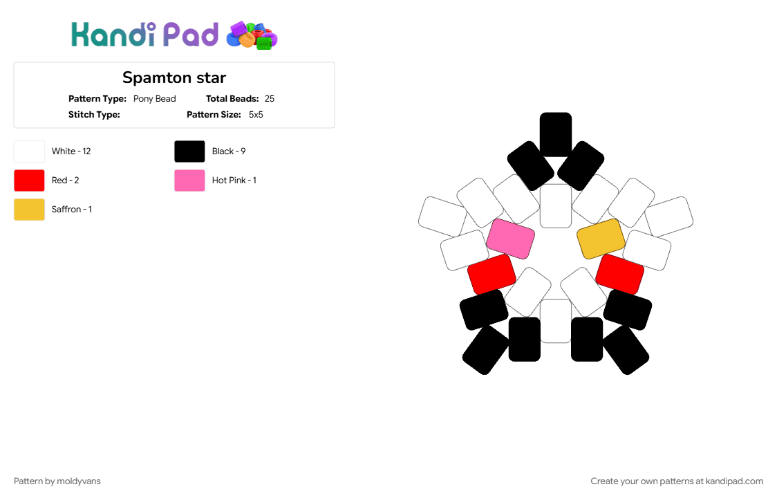 Spamton star - Pony Bead Pattern by moldyvans on Kandi Pad - red, white