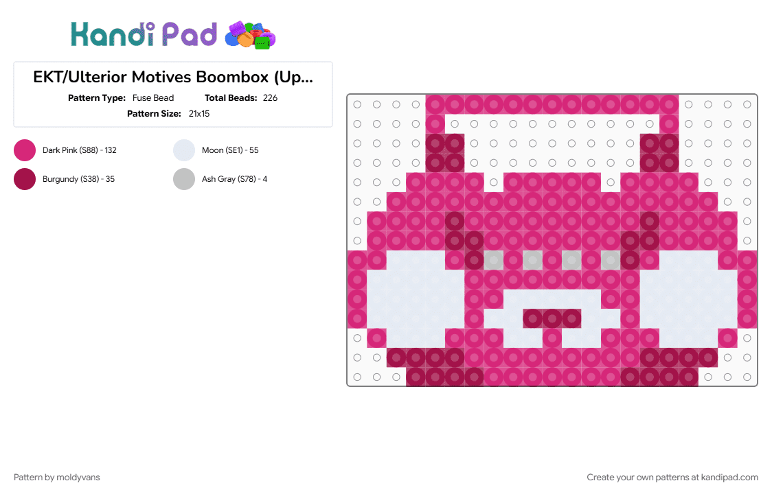 EKT/Ulterior Motives Boombox (Updated) - Fuse Bead Pattern by moldyvans on Kandi Pad - ekt, lost media, lost wave, pink, ulterior motives