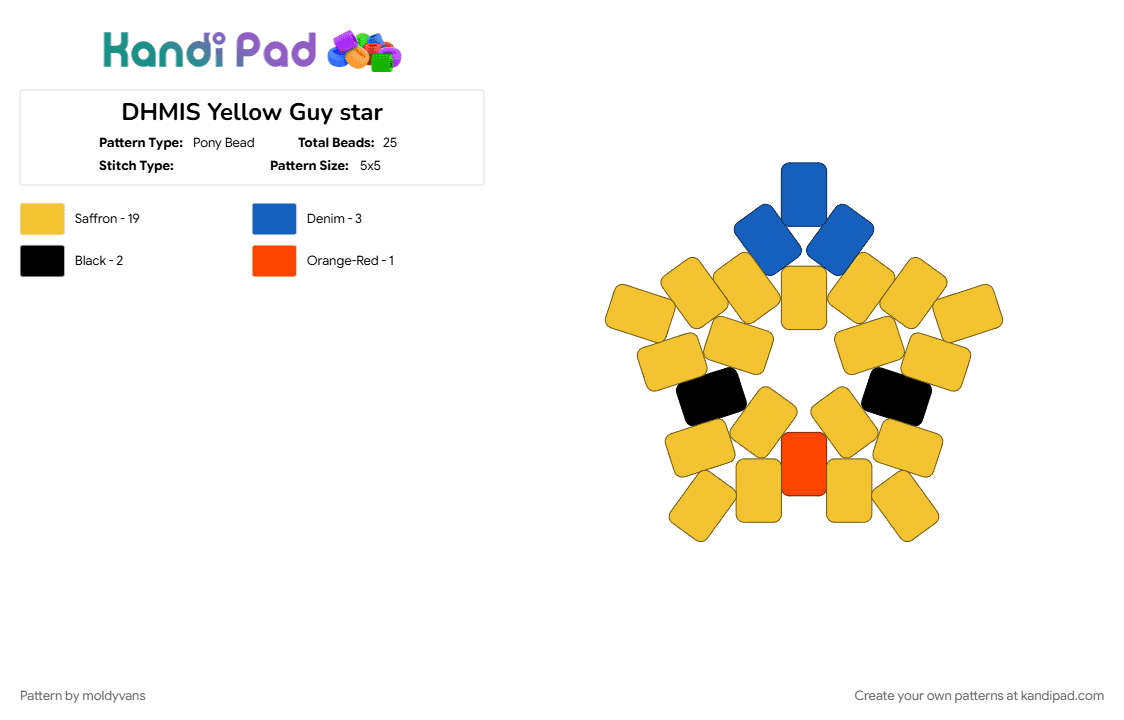 DHMIS Yellow Guy star - Pony Bead Pattern by moldyvans on Kandi Pad - dhmis, yellow