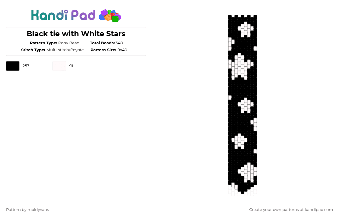 Black tie with White Stars - Pony Bead Pattern by moldyvans on Kandi Pad - black,white