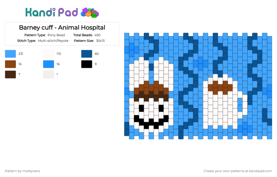 Barney cuff - Animal Hospital - Pony Bead Pattern by moldyvans on Kandi Pad - light blue