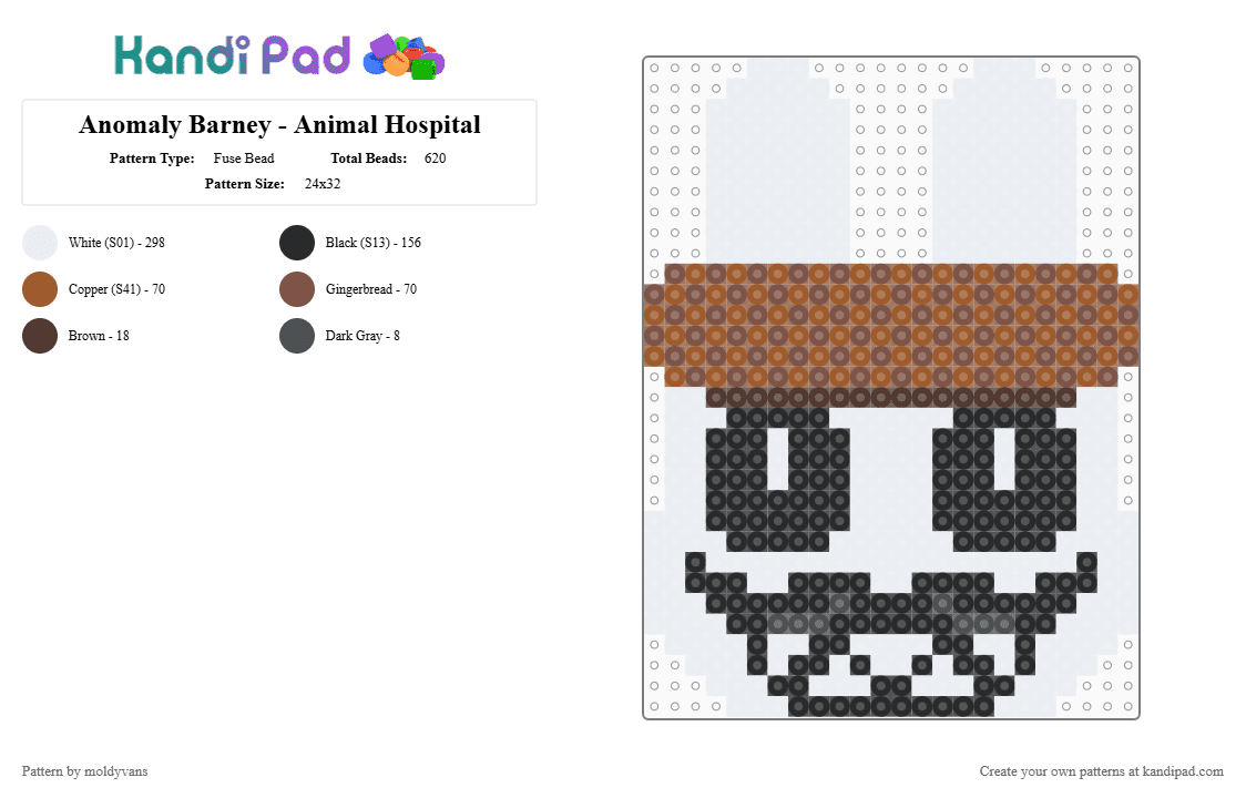 Anomaly Barney - Animal Hospital - Fuse Bead Pattern by moldyvans on Kandi Pad - white,tan,animal hospital