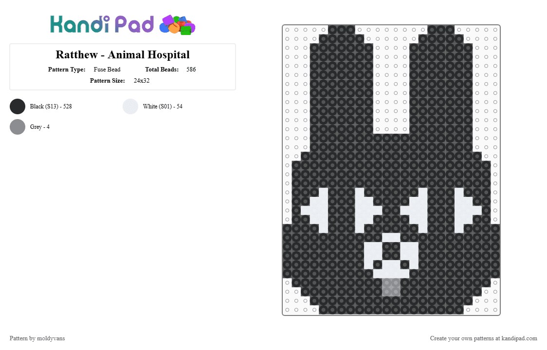 Ratthew - Animal Hospital - Fuse Bead Pattern by moldyvans on Kandi Pad - black,white,animalhospital