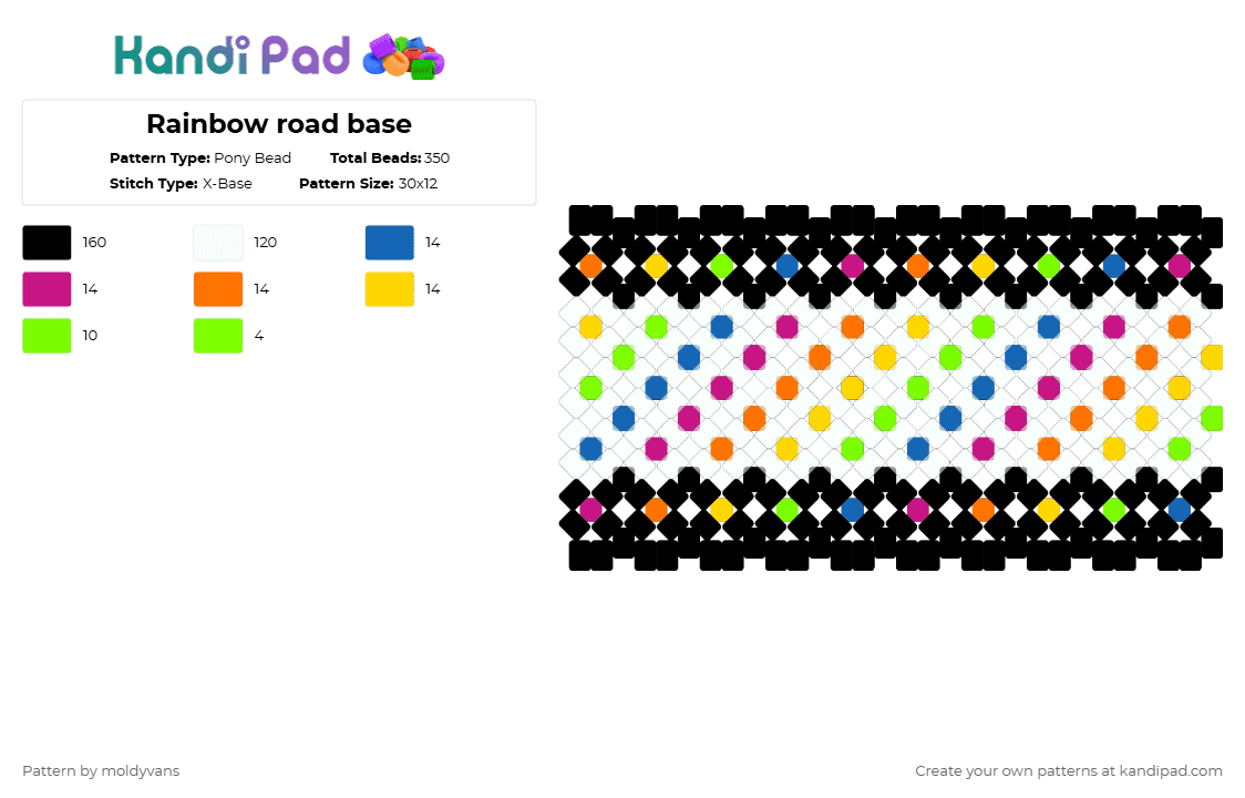 Rainbow road base - Pony Bead Pattern by moldyvans on Kandi Pad - black,white,pink,yellow,colorful
