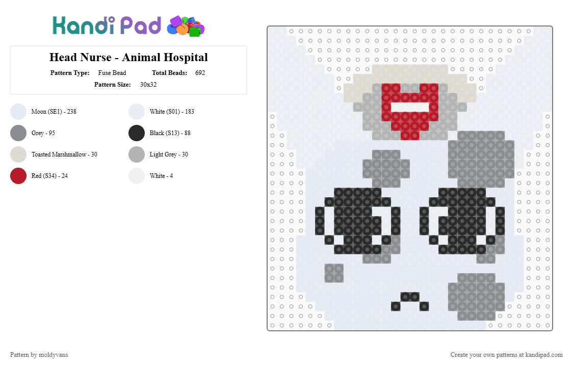 Head Nurse - Animal Hospital - Fuse Bead Pattern by moldyvans on Kandi Pad - white,gray,beige,animal hospital