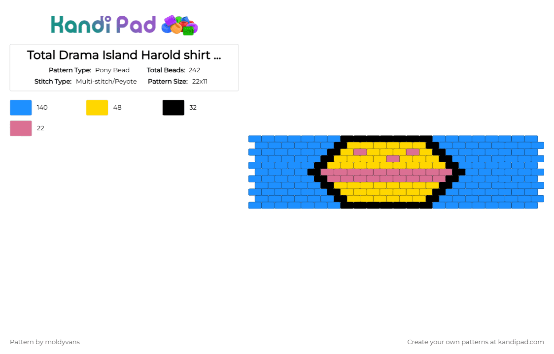 Total Drama Island Harold shirt logo cuff - Pony Bead Pattern by moldyvans on Kandi Pad - light blue,totaldrama,tdi