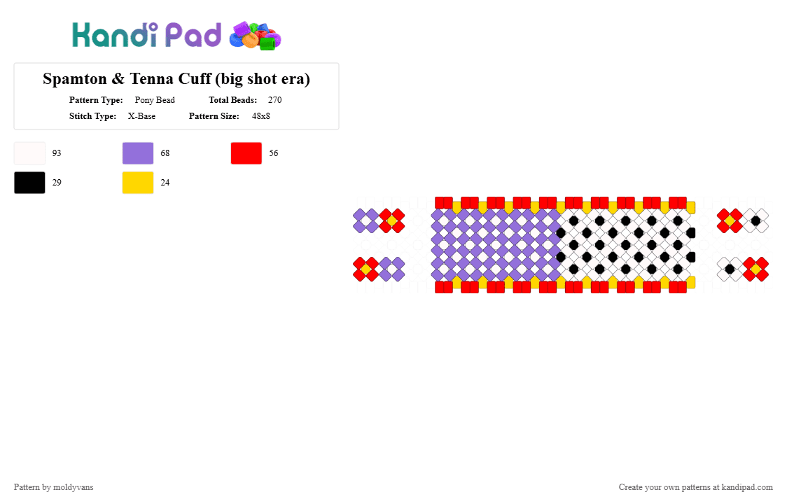 Spamton & Tenna Cuff (big shot era) - Pony Bead Pattern by moldyvans on Kandi Pad - red,purple,spamtenna,tenna,spamton