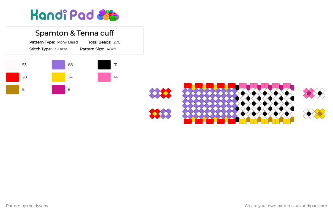 Spamton & Tenna cuff - Pony Bead Pattern by moldyvans on Kandi Pad - red,purple,spamtenna,tenna,spamton