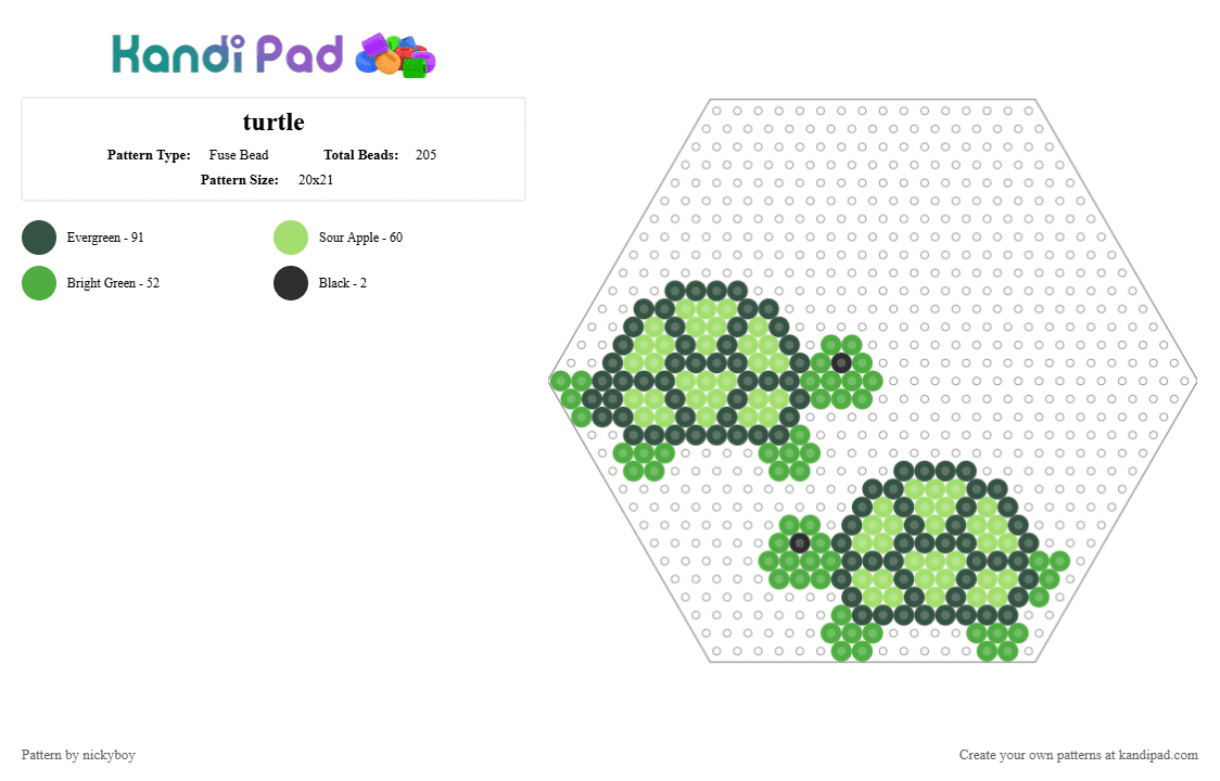 turtle - Fuse Bead Pattern by nickyboy on Kandi Pad - gray,green