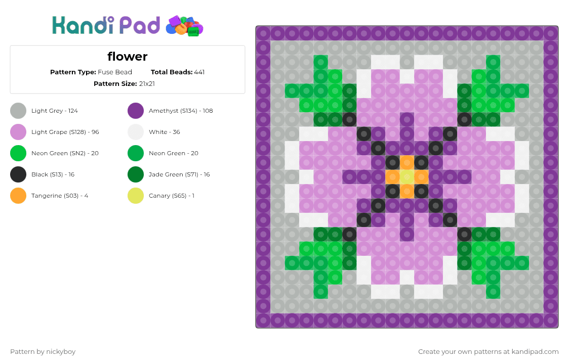 flower - Fuse Bead Pattern by nickyboy on Kandi Pad - pink,beige