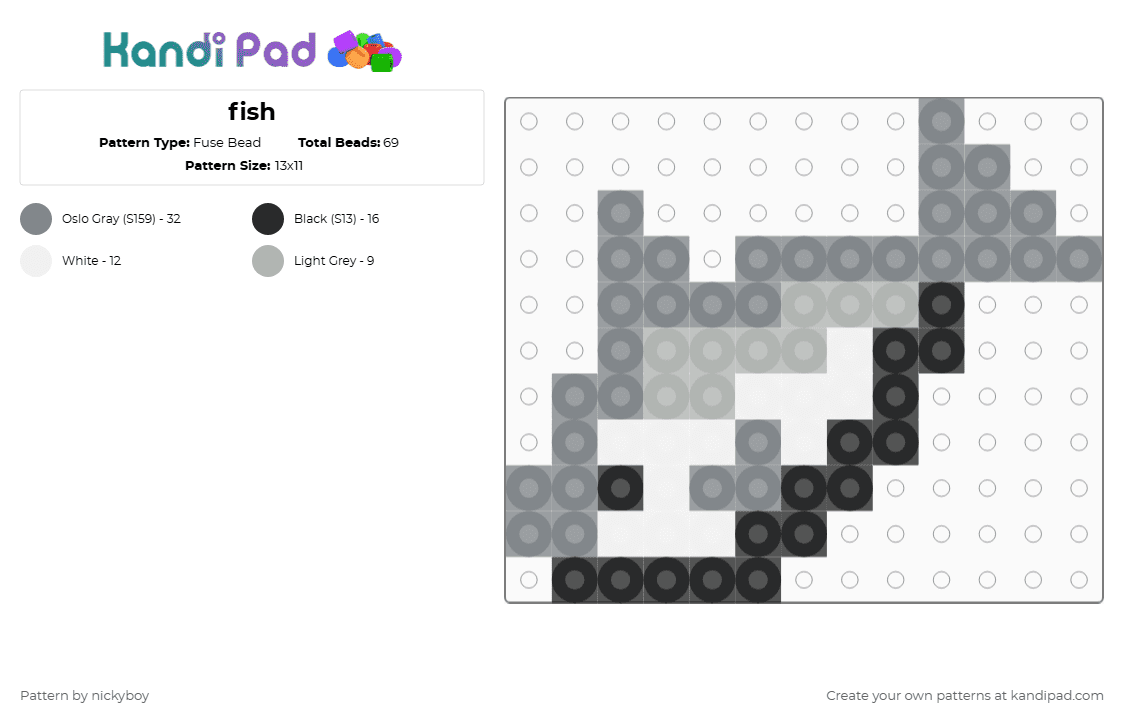 fish - Fuse Bead Pattern by nickyboy on Kandi Pad - gray