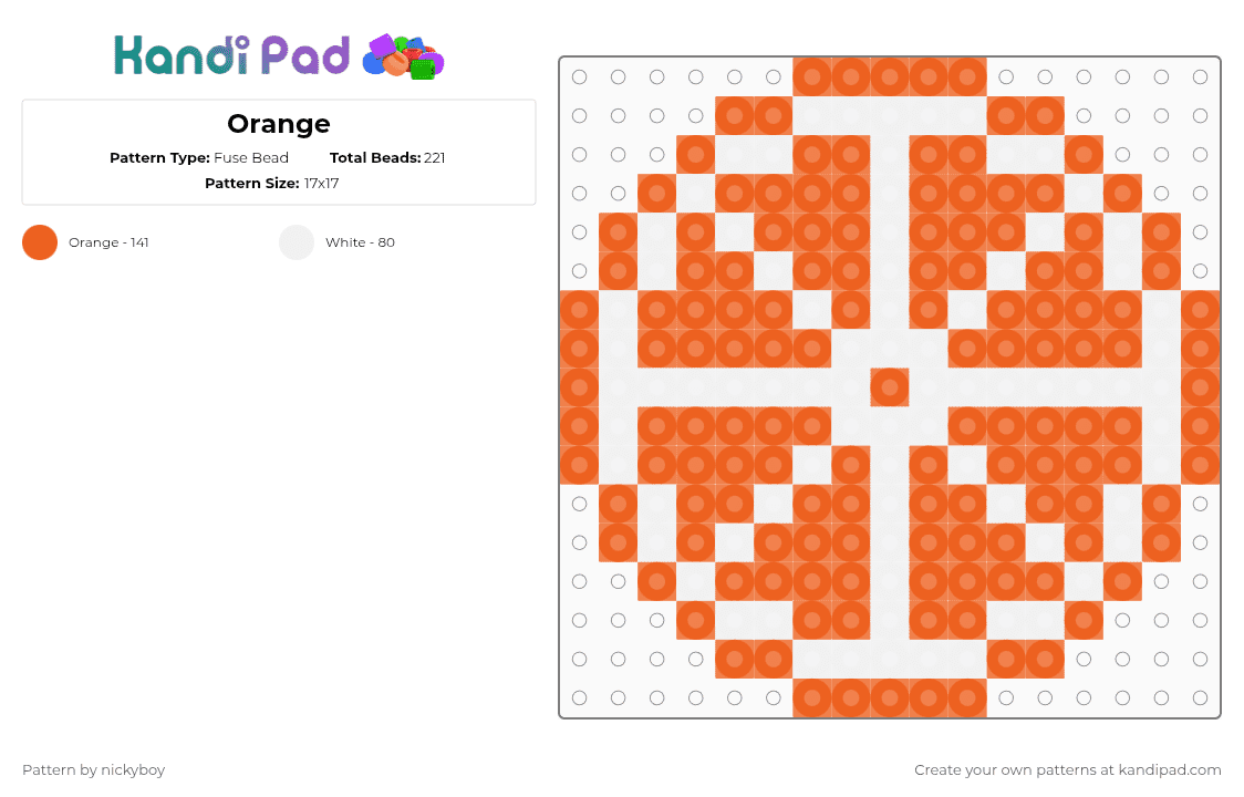 Orange - Fuse Bead Pattern by nickyboy on Kandi Pad - orange,white