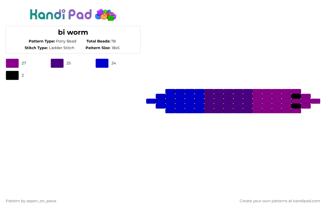 bi worm - Pony Bead Pattern by aspen_on_paws on Kandi Pad - purple,pink