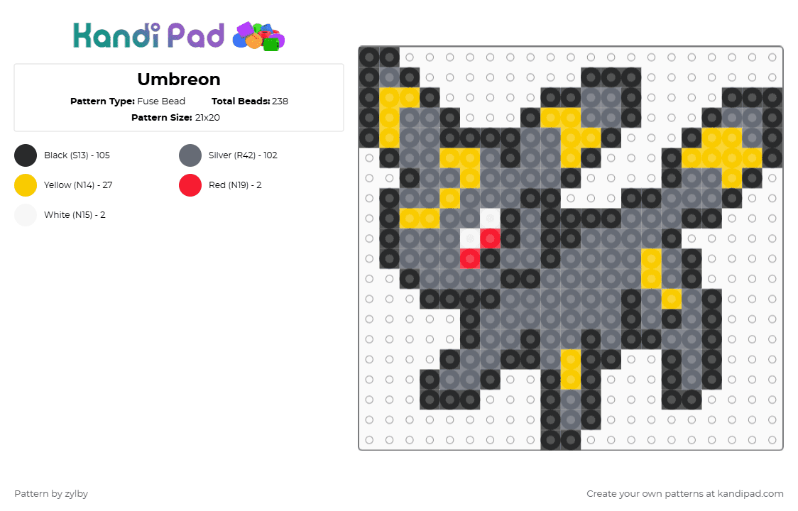 Umbreon - Fuse Bead Pattern by zylby on Kandi Pad - umbreon,pokemon,character,gaming,video game,gray
