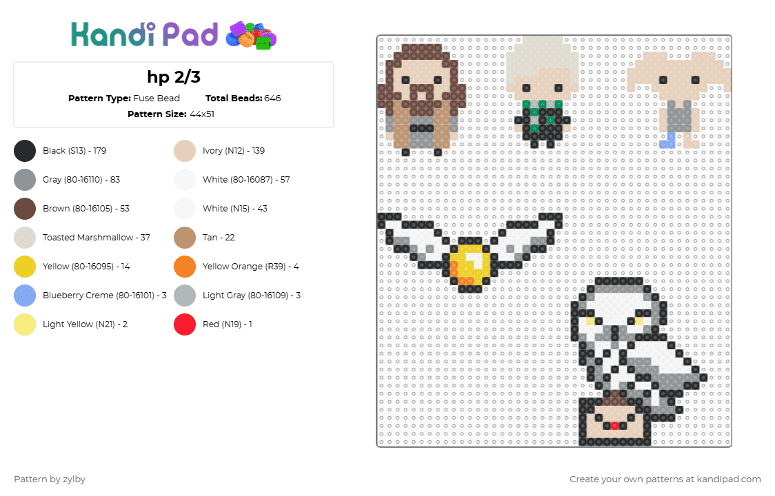 hp 2/3 - Fuse Bead Pattern by zylby on Kandi Pad - harry potter,charms,movie,gray,beige,brown